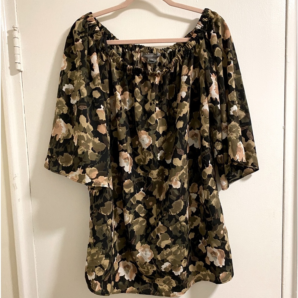 French Connection Camo Floral Bell Sleeve Tunic Sz M